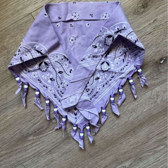 Vintage 80s Light Purple Beaded Fringe Bandana - Picture 5 of 5
